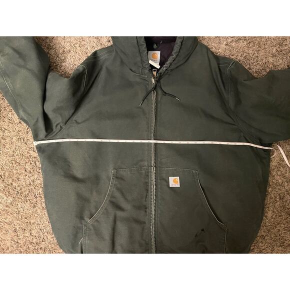 Carhartt J140 DGR Dark Green Hooded Canvas Jacket Y2K Vintage, Size 2XL - Picture 4 of 4